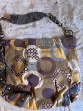 Coach Multicolor Circle-Print Shoulder Bag in Brown Gold Purple